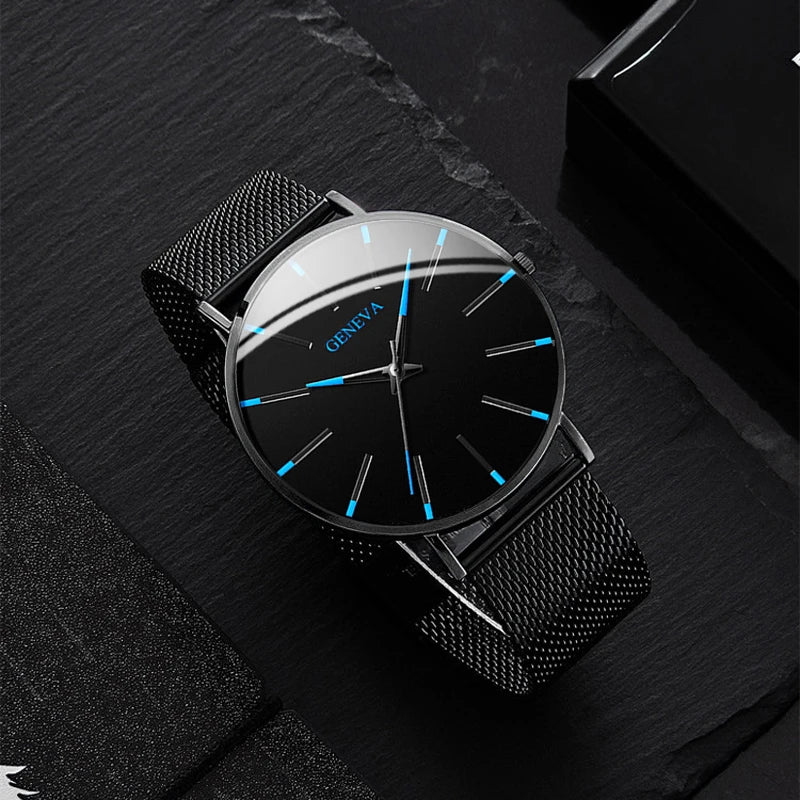 Fashion Men Business Watches Simple Ultra Thin Mesh Belt Male's Analog Quartz Wristwatch Reloj Hombre