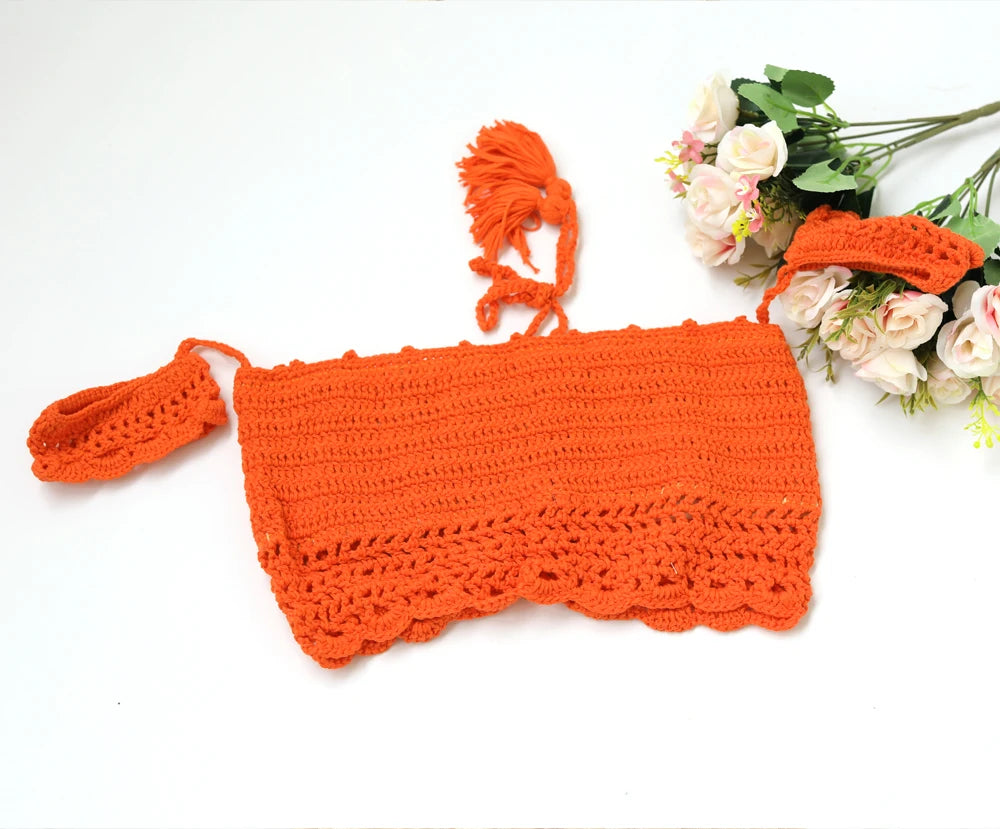 Knitted Bra&Linen Cotton Three-Layer Lace Boho Style Dress Two-Piece Set Photography Dress For Women Photography Props Dress