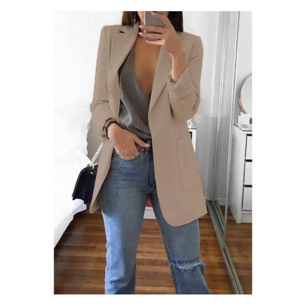 Blazer Women 2025 New Ladies Professional Office Lapel Cardigan Temperament ropa mujer Suit Jacket Casual Lady coat Solid coats