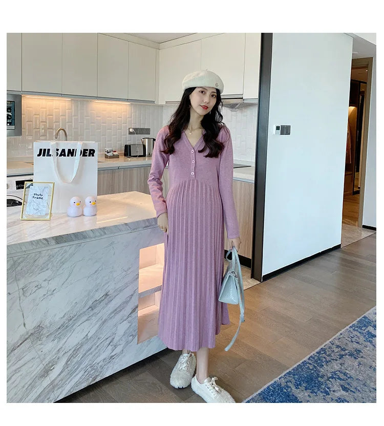 Maternity Dress Spring Autumn Long Sleeve V-Neck HIgh Waist Pregnant Woman clothing Sweet Pregnancy Dress vestidos de fotografia
