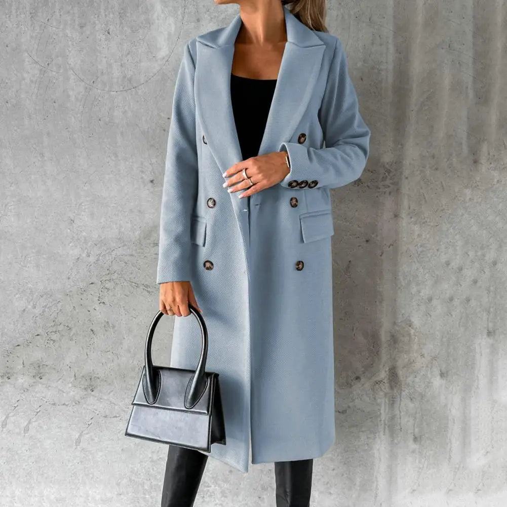 Woolen Outerwear Autumn Winter Female Overcoat Elegant Streetwear Stylish Lapel Buttons Woolen Coat Outerwear