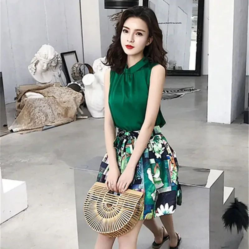 Women's Two Piece Set Skirt Printing Dress Mature Summer Clothes 2025 Y2k Festival Full New Matching in The Same Female Outfits