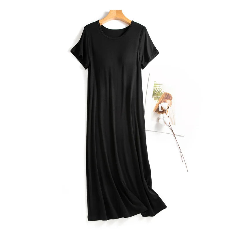 Women's Nightie New Modal Short Sleeve Home Wear Nightdress Casual Chest Pad Comfort Summer Nightgown Female Nightwear Dress