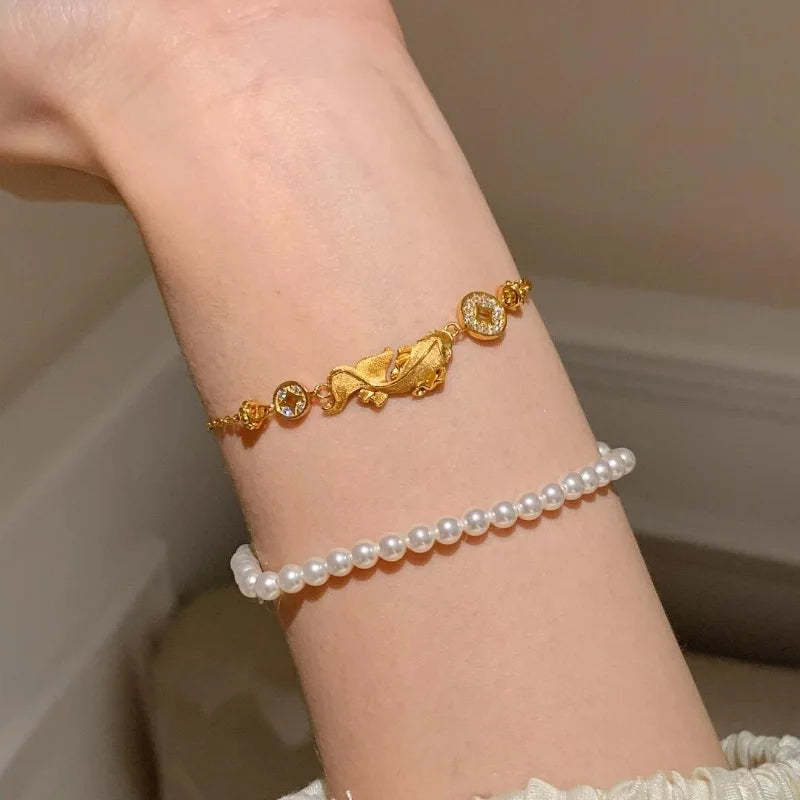 Vintage antique gold craftsm brushed luxury fish koi necklace bracelet diamond inlay exquisite high-quality jewelry sets