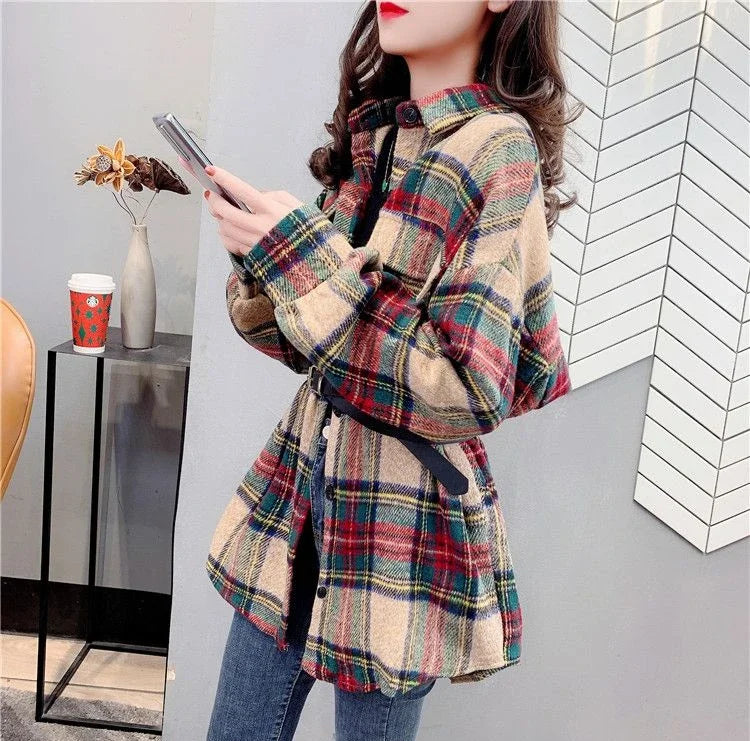 Jacket for Women Check Spring Autumn Vintage Coats Woman 2025 Trend Luxury Long Sleeve Casual Clothing Promotion Youthful Offer