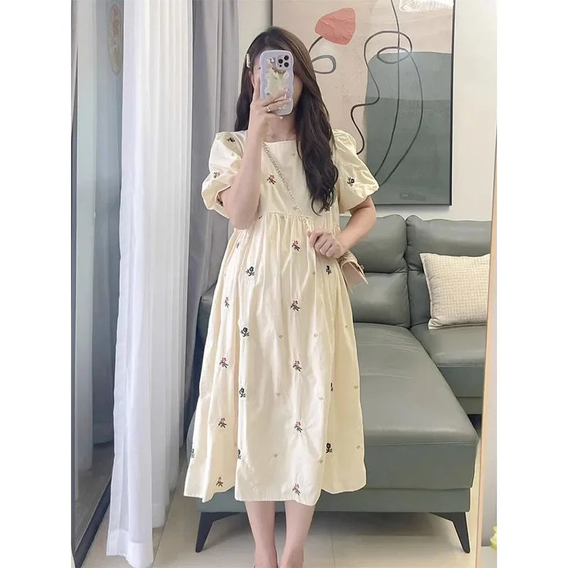Maternity Chiffon Floral Dress Summer Sweet Ruffled Collar Fashion Printing Pregnant Women Dress Elegant Clothes