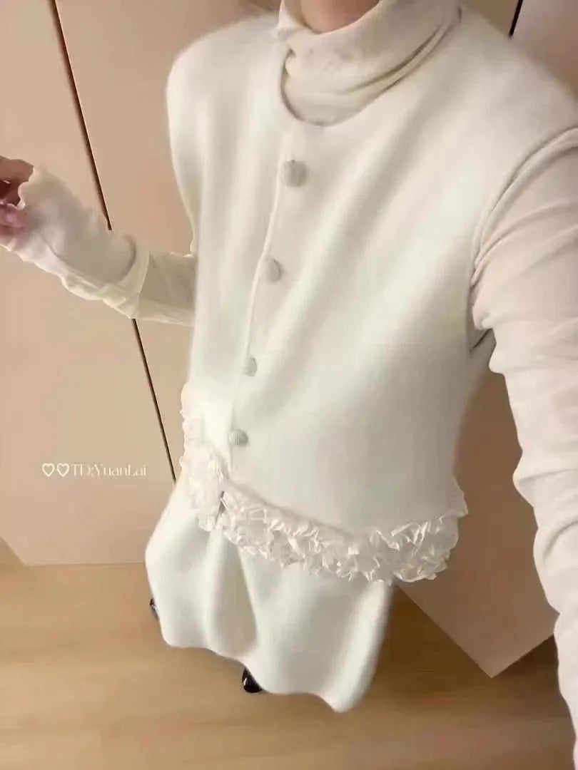Sweater Vest 2025 Winter New Korean Temperament Splicing Lace Thickened Women's Winter Sweatshirt