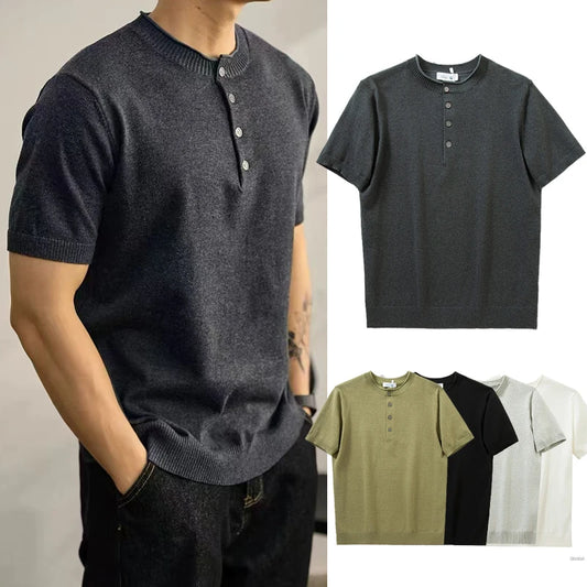 Sweater for Men Pullovers Old Money Man Knitwear Short Sleeve Knit Jumpers Solid Cotton High End Casual Vintage Sweaters 2025
