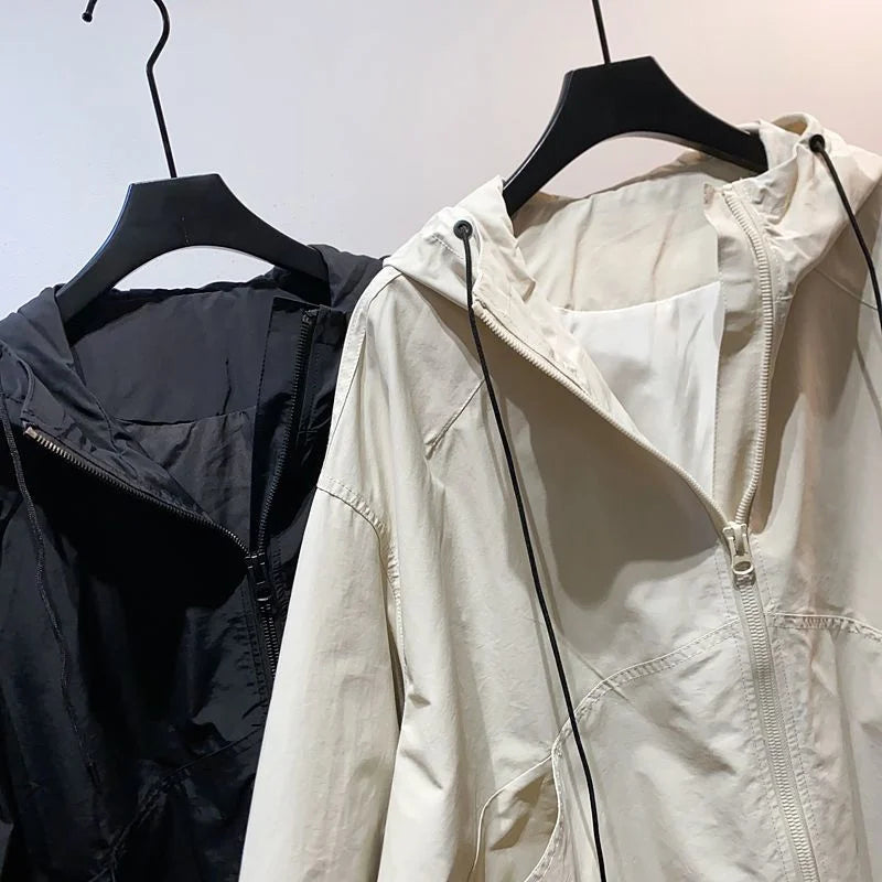 Jackets Women Hooded Summer Sun-proof Zipper Coats Thin Loose See Through Outerwear Breathable Outwear Lightweight Clothes
