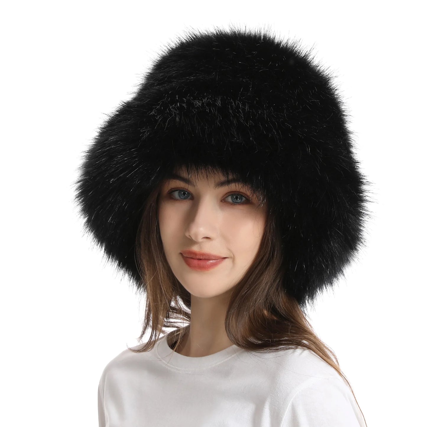 Hat Woman Winter Faux Fur Fisherman Hat Woman Versatile Warm Female Casual Party Fur Hats Women's Cap Ins Plush Bucket Hat
