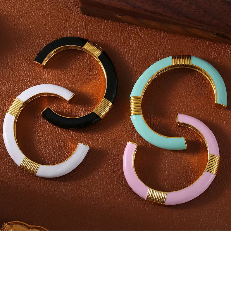 Vintage Enamel Bracelet Bangles For Women 18K Gold Plated Waterproof Women's Hand Bracelets Cuff Bangle Fashion Ladies Jewelry