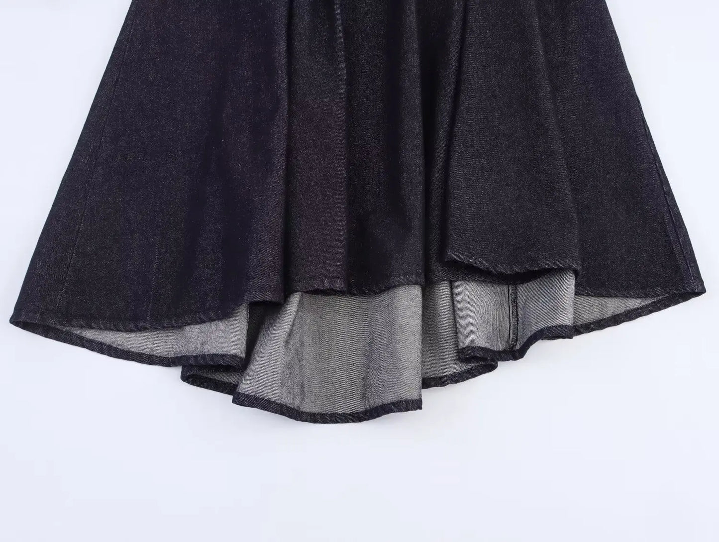 HH Women Casual Suits Bow Decoration Single-breasted Shirt+Zipper Pleated Elastic Waist Midi Skirt Denim Solid Skirt Sets