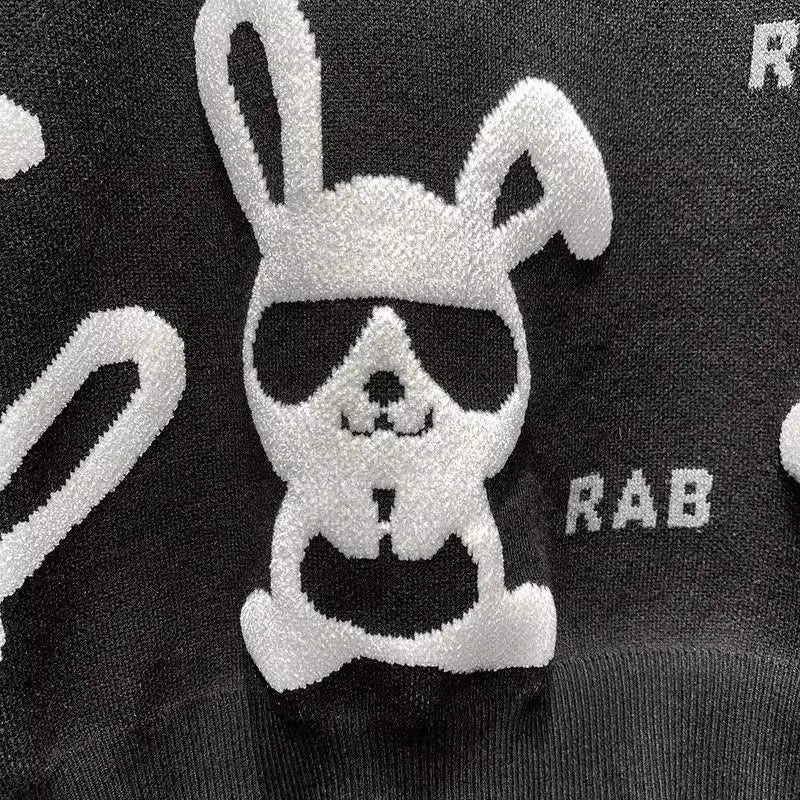 Sweater Men's Autumn Winter New Personality Rabbit Round Neck Casual Knitted Sweaters Flocking Print Long Sleeves Slim Pullover