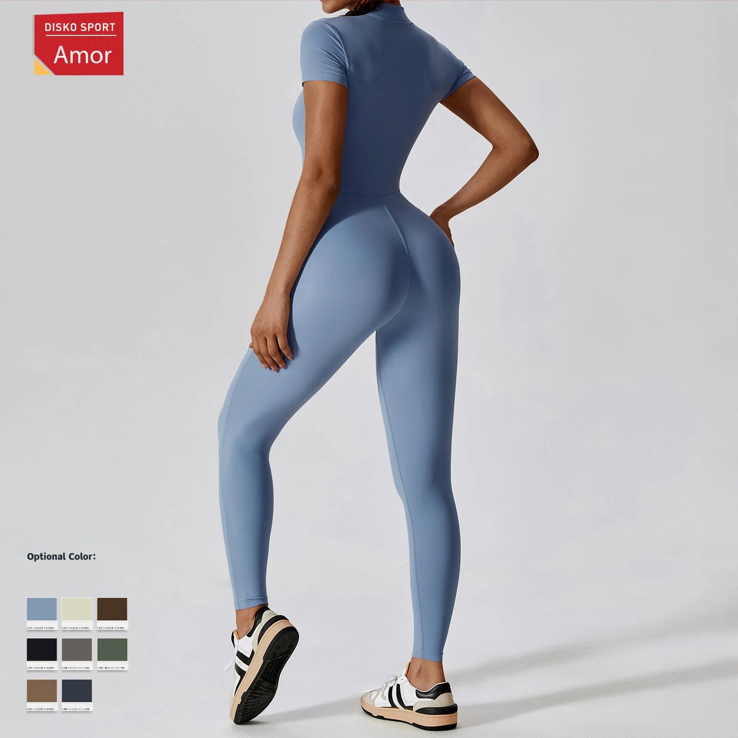 Women's High Elastic Yoga Bodysuit One-Piece Stand Collar Short Sleeve Gym Cycling Workout Sportswear