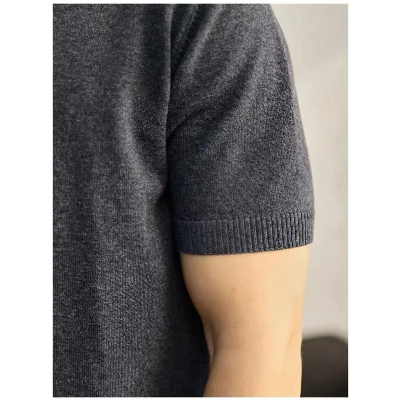 Sweater for Men Pullovers Old Money Man Knitwear Short Sleeve Knit Jumpers Solid Cotton High End Casual Vintage Sweaters 2025