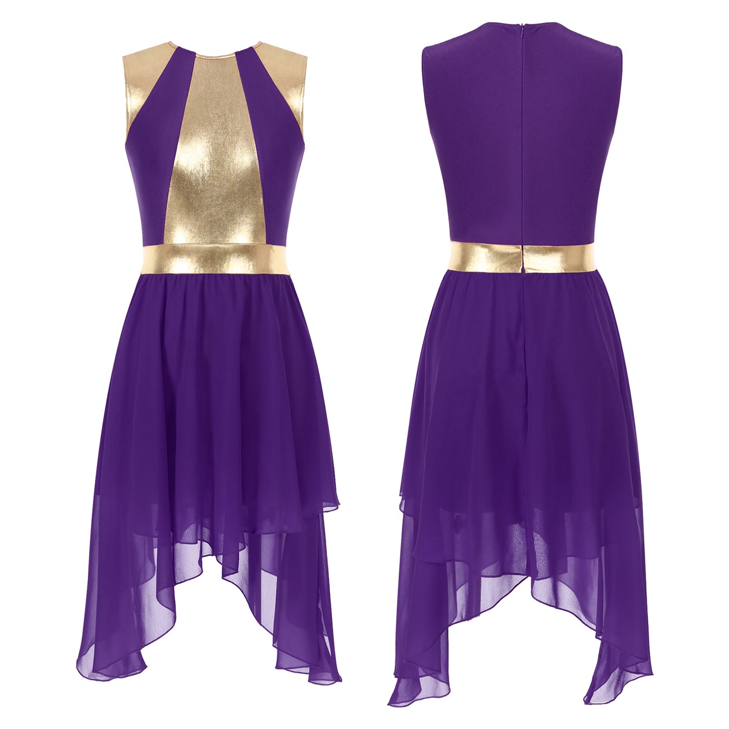 Womens Lyrical Dance Dress Ballroom Dancing Church Choir Stage Performance Costume Sleeveless Asymmetrical Hem Dresses Dancewear