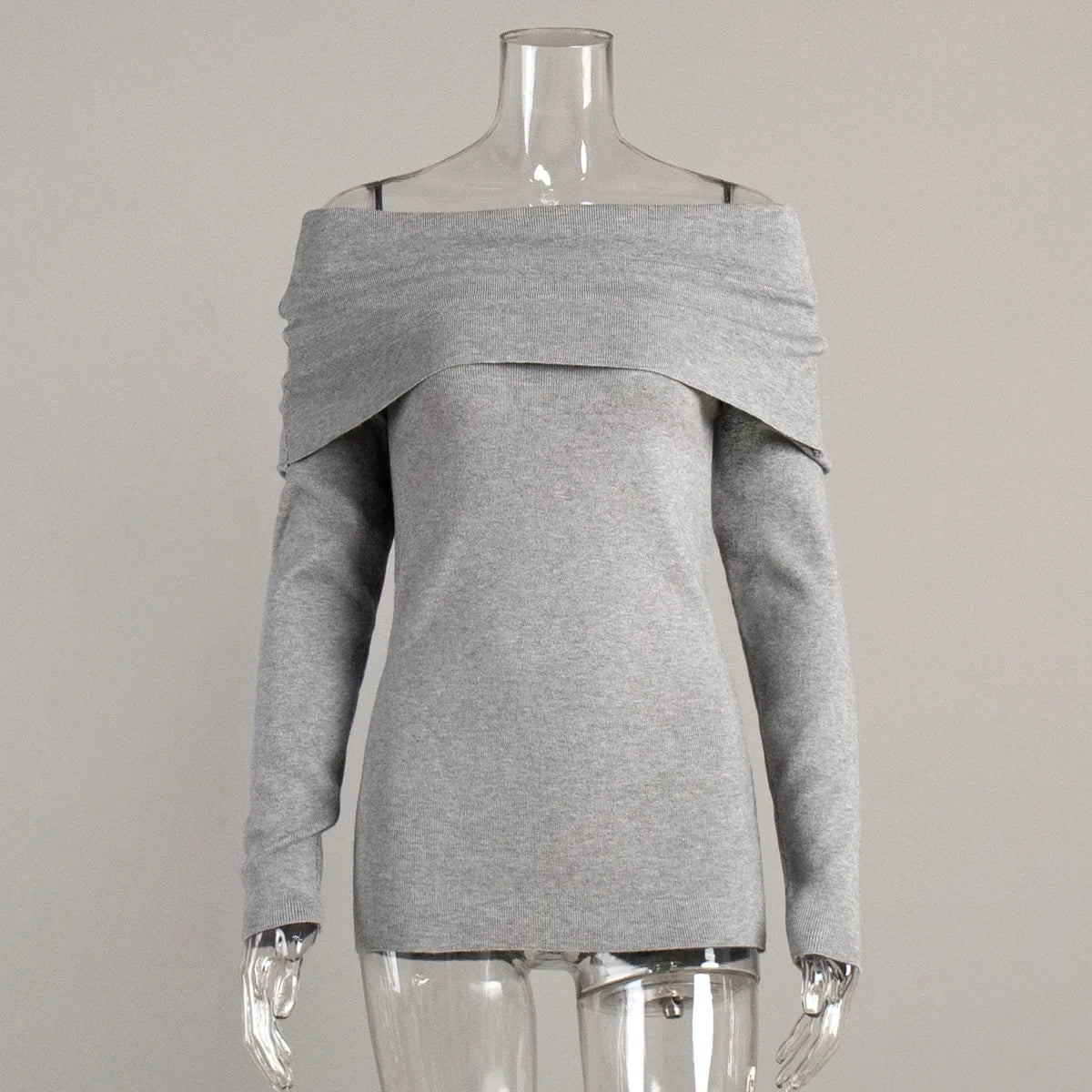 Sweater Women's Autumn and Winter Style Long Sleeved Knitted Base Shirt, One Shoulder Sexy Slim Fit Off Shoulder Top