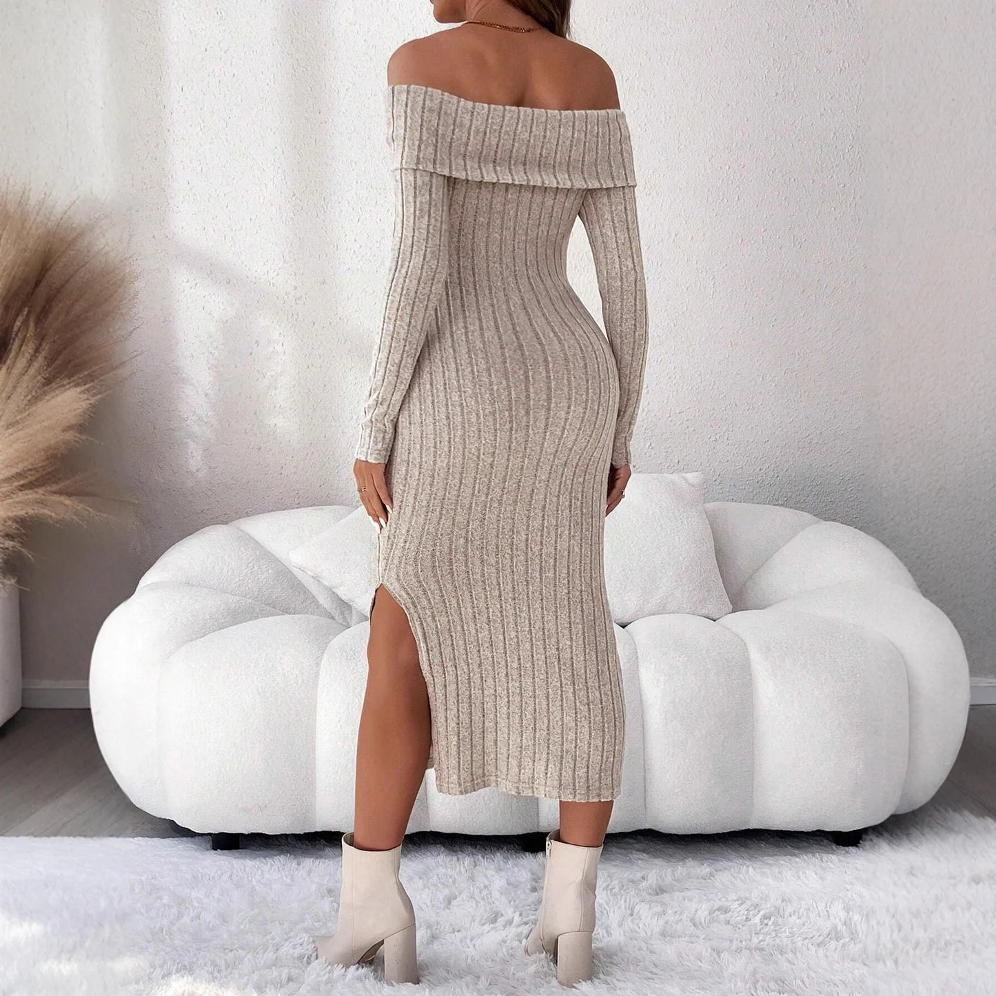 Maternity Clothes Pregnant Women Dress Photoshoot Clothing Autumn Winter One-shoulder Slimming Body-hugging Long-sleeved Knitted