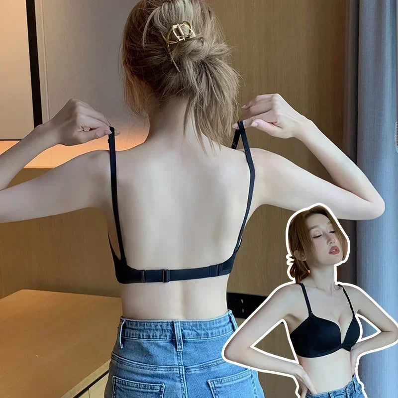 Women's Backless Bra Sexy Invisible Bralette Lace Wedding Bras Low Back Underwear Push Up Brassiere Seamless Lingerie Corset Bra