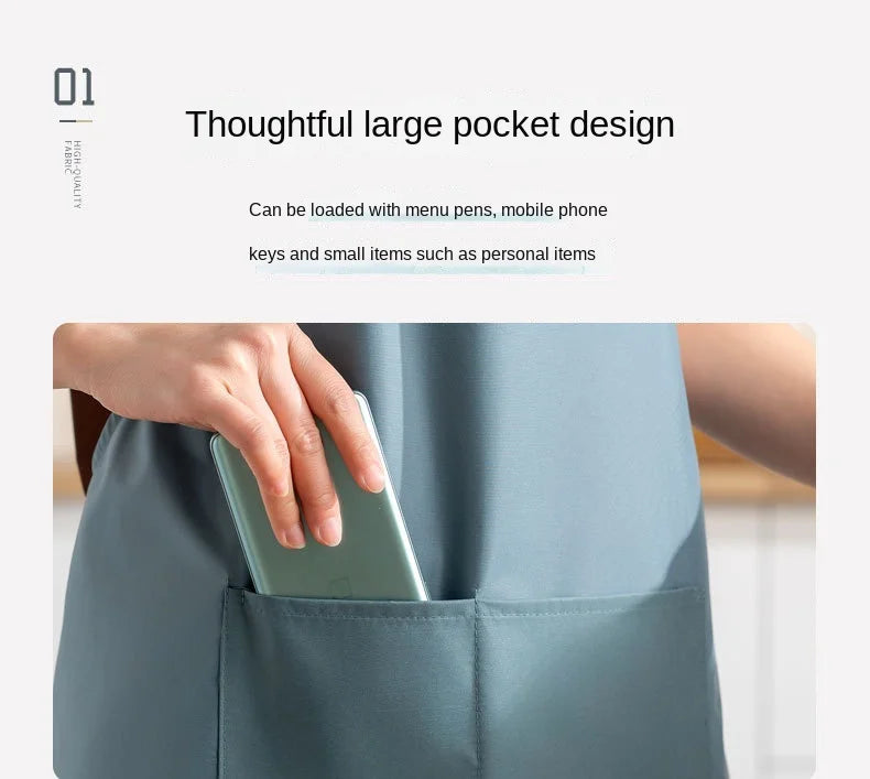 Kitchen Apron Waterproof Oilproof Convenient Pocket Chef Cooking Apron Men Women Barista Manicurist Work Aprons Waiter Uniform