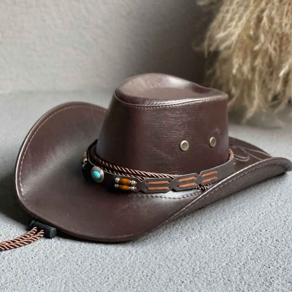 Hat Vintage Sombrero Hombre For Men For Women Faux Leather Drawstring Travel Cowboy Hat Women Cap Fisherman Hat Bucket cap
