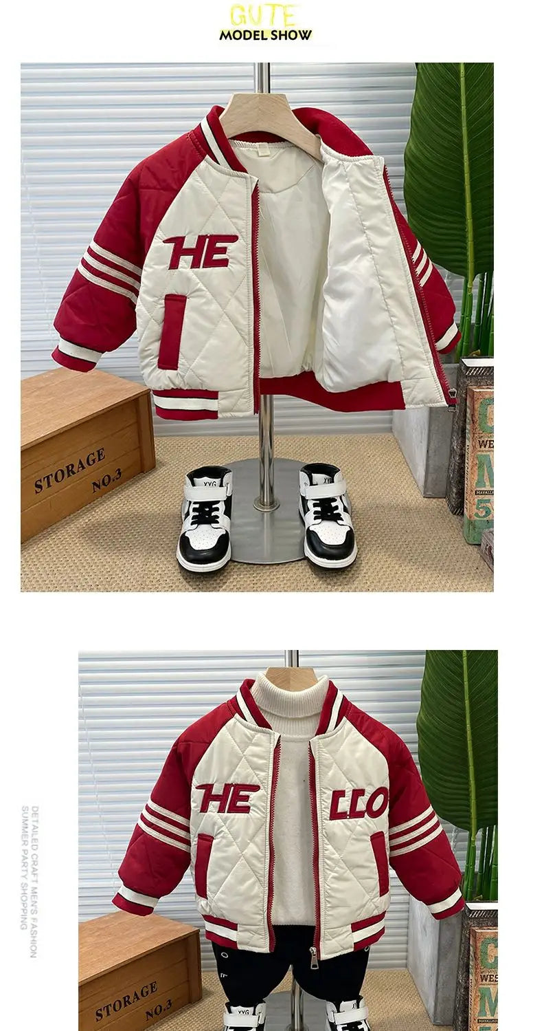 Boys Outerwear Winter Embroidery Fashion Thick Baseball Uniform Jacket Girl Kids Warm Coats Clothing Toddler Top Outfits 2-11Y