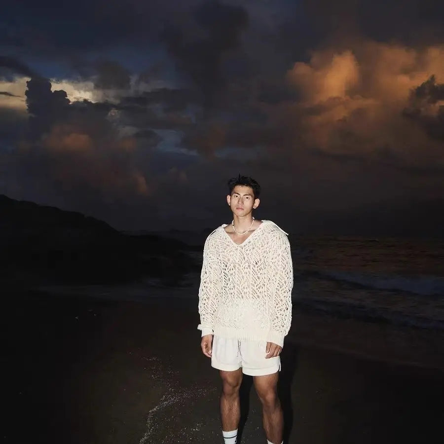 Men Sweater Knitted Hollow Out Sexy Hooded Hoodie Pullover Streetwear Long Sleeve Tops Spring Autumn Coat Man Clothes Trendy New