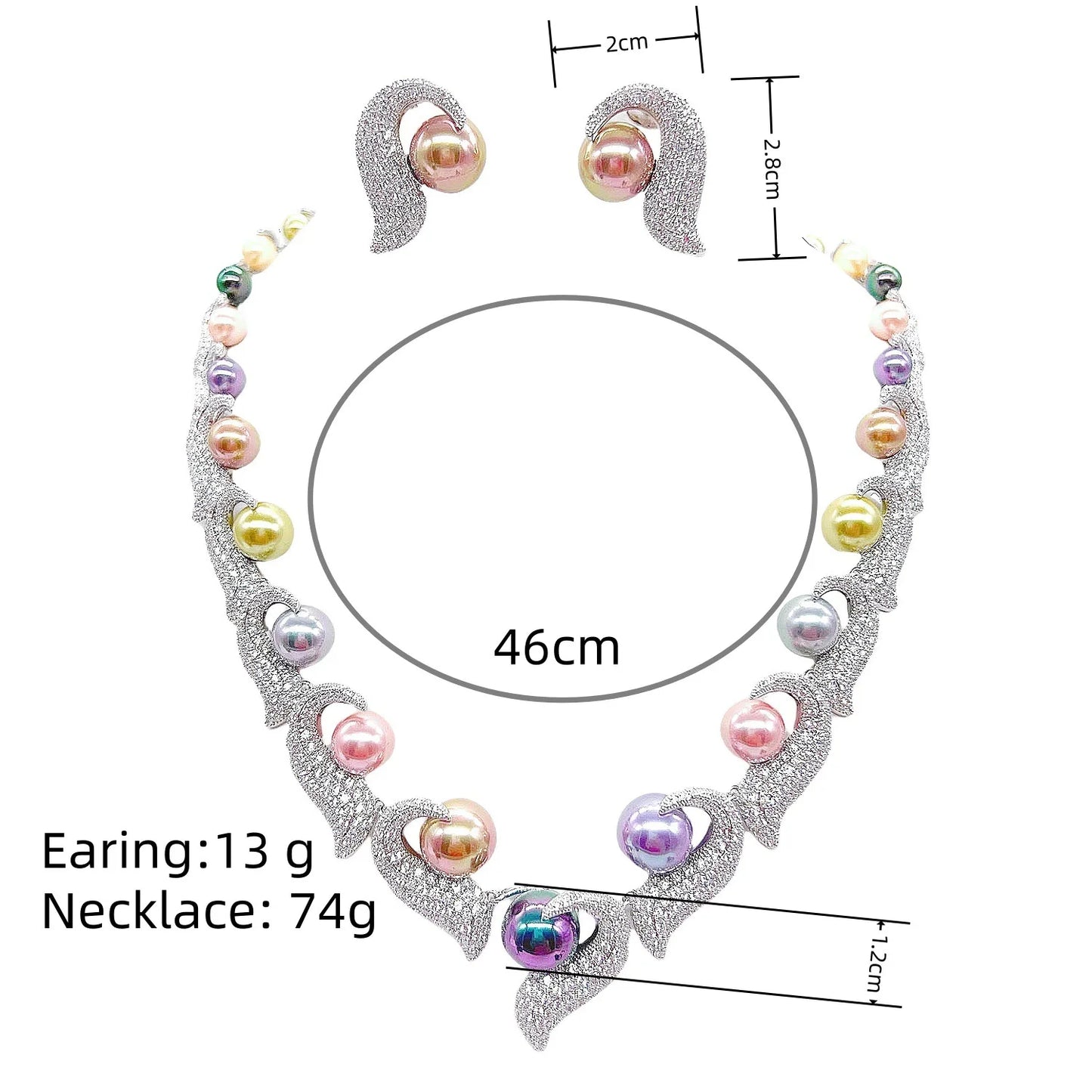 wedding bride jewelry sets silver gold color colorful pearls jewelry dinner party shiny zirconia anniversary gift women
