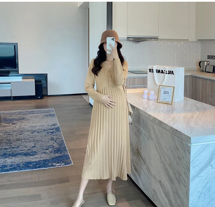 Maternity Dress Spring Autumn Long Sleeve V-Neck HIgh Waist Pregnant Woman clothing Sweet Pregnancy Dress vestidos de fotografia