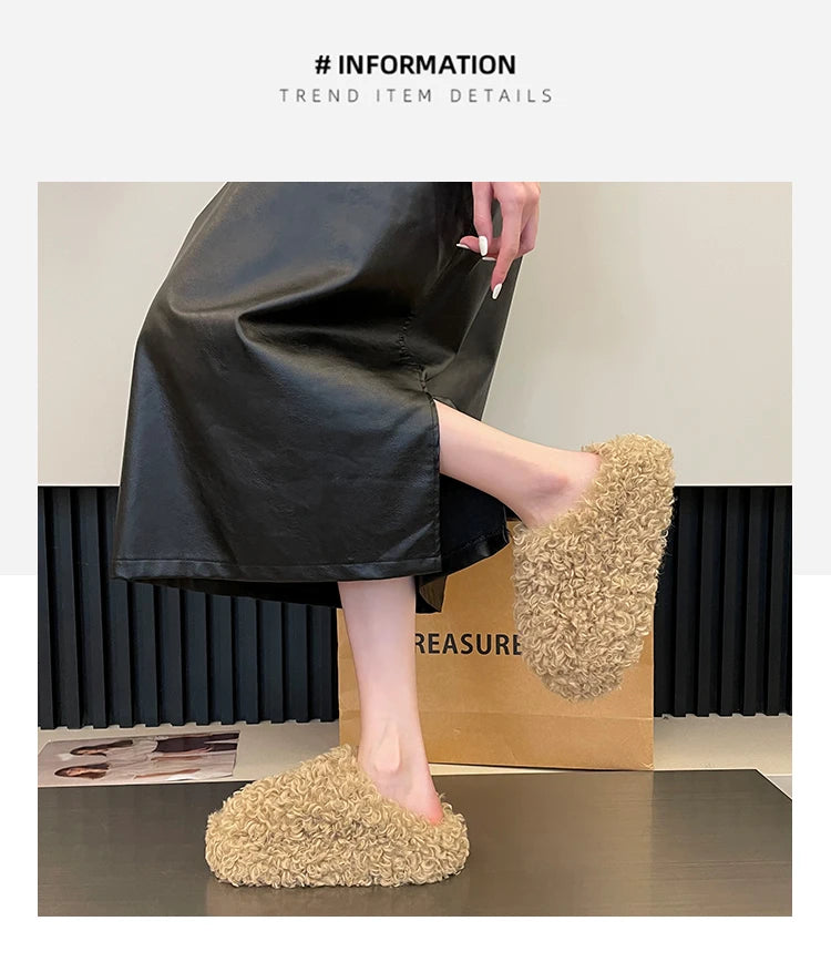 Shoes Woman 2025 Cover Toe Slippers Casual Platform Fur Flip Flops Pantofle Luxury Plush New Slides Shoes Woman 2024 Plush Slipp