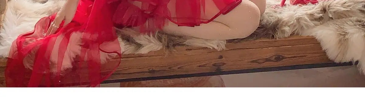 Elegant Women Two Piece Outfit Red Corset Crop Top Tulle Mini Skirt Slim Fit Sexy Summer Party Clubwear Chic Stylish Look 2025