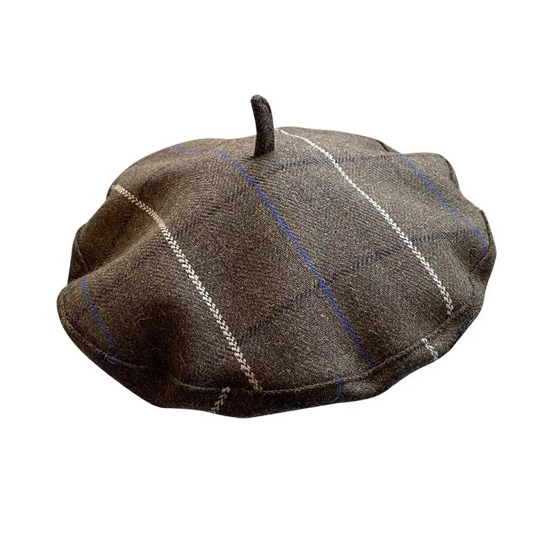 New Berets for Women in Autumn Winter British Inspired Checkered Design UFO shaped Face Slimming Retro Elegant Painter Hats