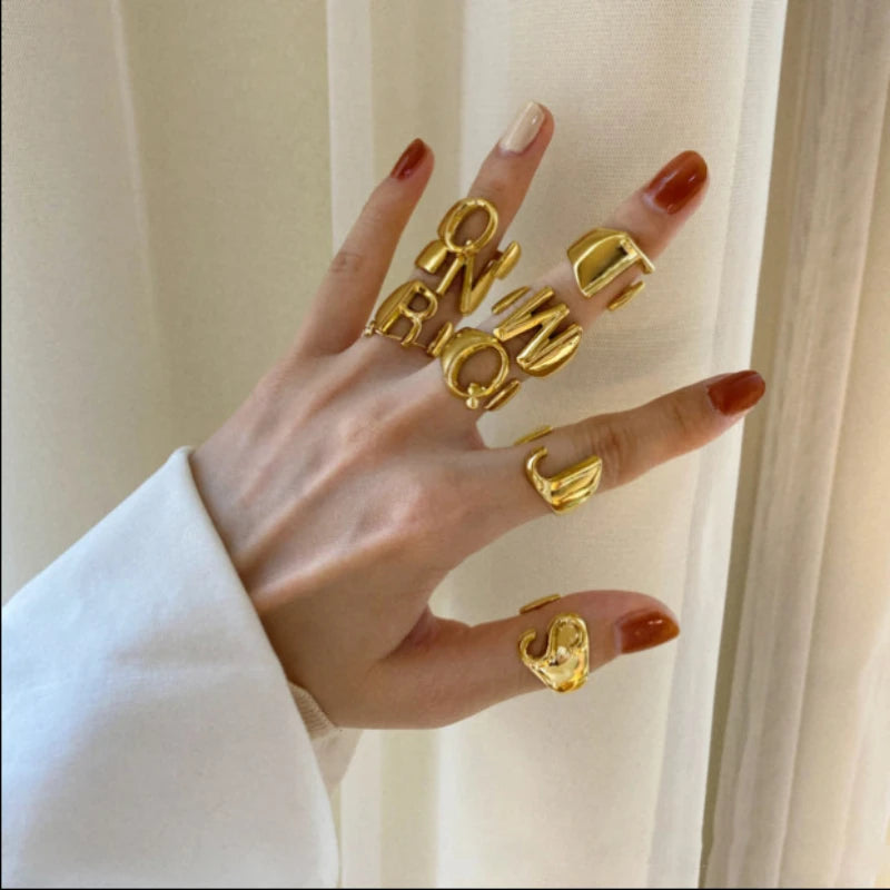 26 English Letter Ring Opening Adjustable Female Personality Internet Celebrity Ring Fashion Jewelry Couple Mother's Day Gift