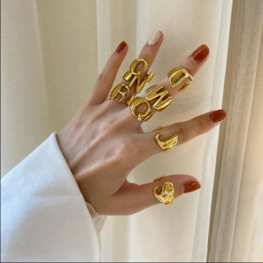 26 English Letter Ring Opening Adjustable Female Personality Internet Celebrity Ring Fashion Jewelry Couple Mother's Day Gift