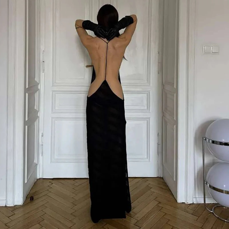 Black Evening Dresses For Women Clothing Backless Vestidos Elegantes Para Mujer See Through Sexi Night Dress Hot Club Outfit
