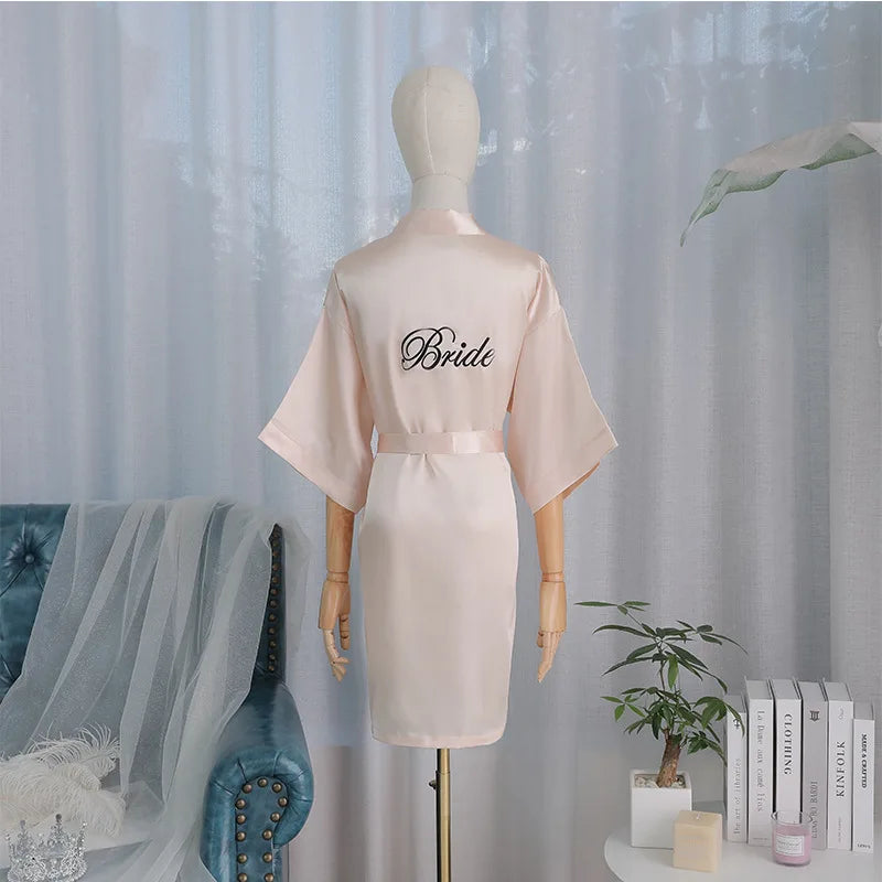 Kimono Robe Bride Bridesmaid Wedding Bathrobe Casual Women Sleepwear Nightgown Embroidery Letter Home Clothing Lingerie