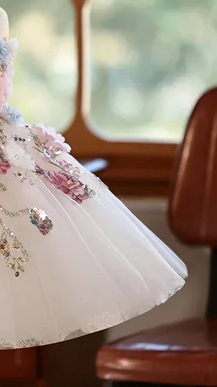 Girls Dress Handmade Floral Sleeveless Princess Gown Wedding Performance Outfit Birthday Flower Kid Dresses Easter Party Clothes