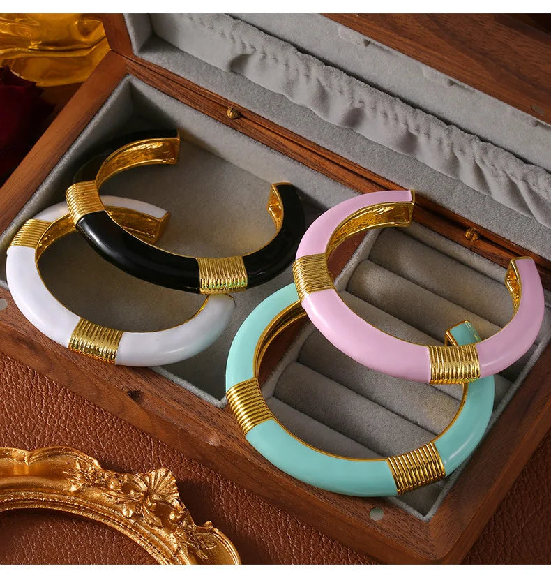 Vintage Enamel Bracelet Bangles For Women 18K Gold Plated Waterproof Women's Hand Bracelets Cuff Bangle Fashion Ladies Jewelry