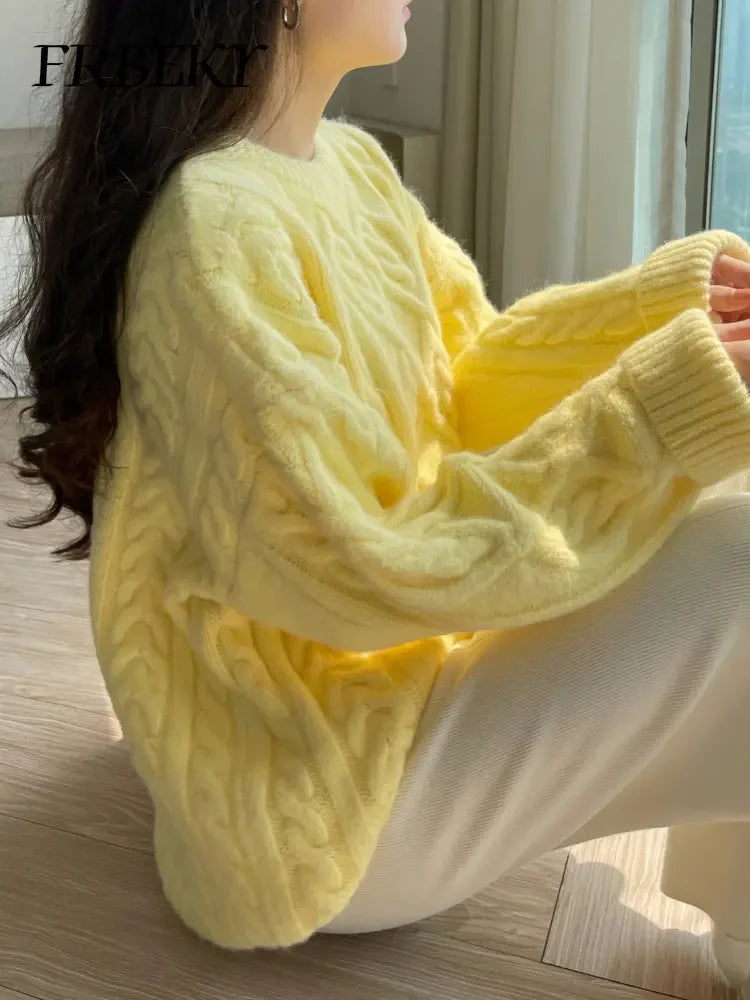 Sweater Woman Winter 2023 Round Neck Bottoming Twist Sweater Lazy Wind Loose Casual Knit Pullover Long Sleeve Pullover Jumper