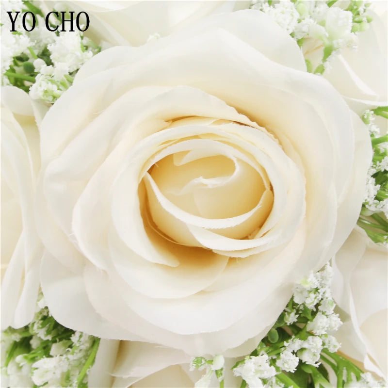 Bridal Bridesmaids Bouquets with Bowknot Ivory Roses Silk Flowers Bouquet for Valentine's Day Marriage Wedding Bride Photography