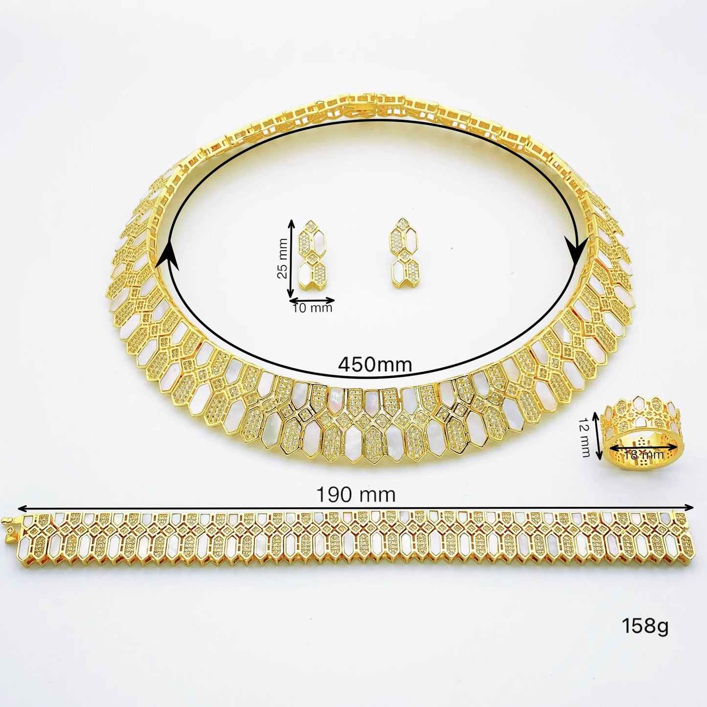 HOT  Jewelry Sets For Woman Wedding Parties Jewellery Necklace Earrings Rings Bracelets For Gift Plating18k With CZ White shell