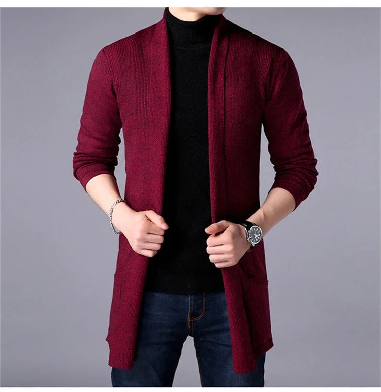 Sweater Coats Men New Fashion 2025 Autumn Men's Slim Long Solid Color Knitted Jacket Fashion Men's Casual Sweater Cardigan Coats