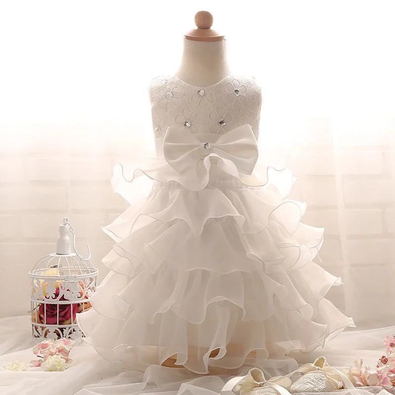 Girls Elegant Dresses Flower Tutu Cake Dress Baby Gown Vestidos Wedding Party Kids Clothes Birthday Ceremonial Baptism Ball Gown