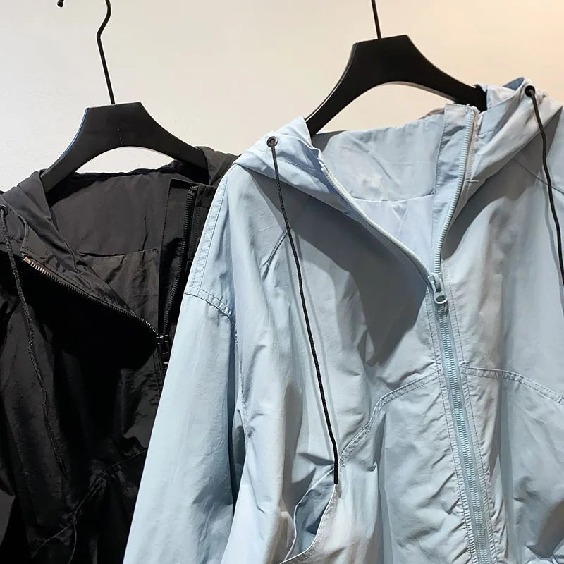 Jackets Women Hooded Summer Sun-proof Zipper Coats Thin Loose See Through Outerwear Breathable Outwear Lightweight Clothes