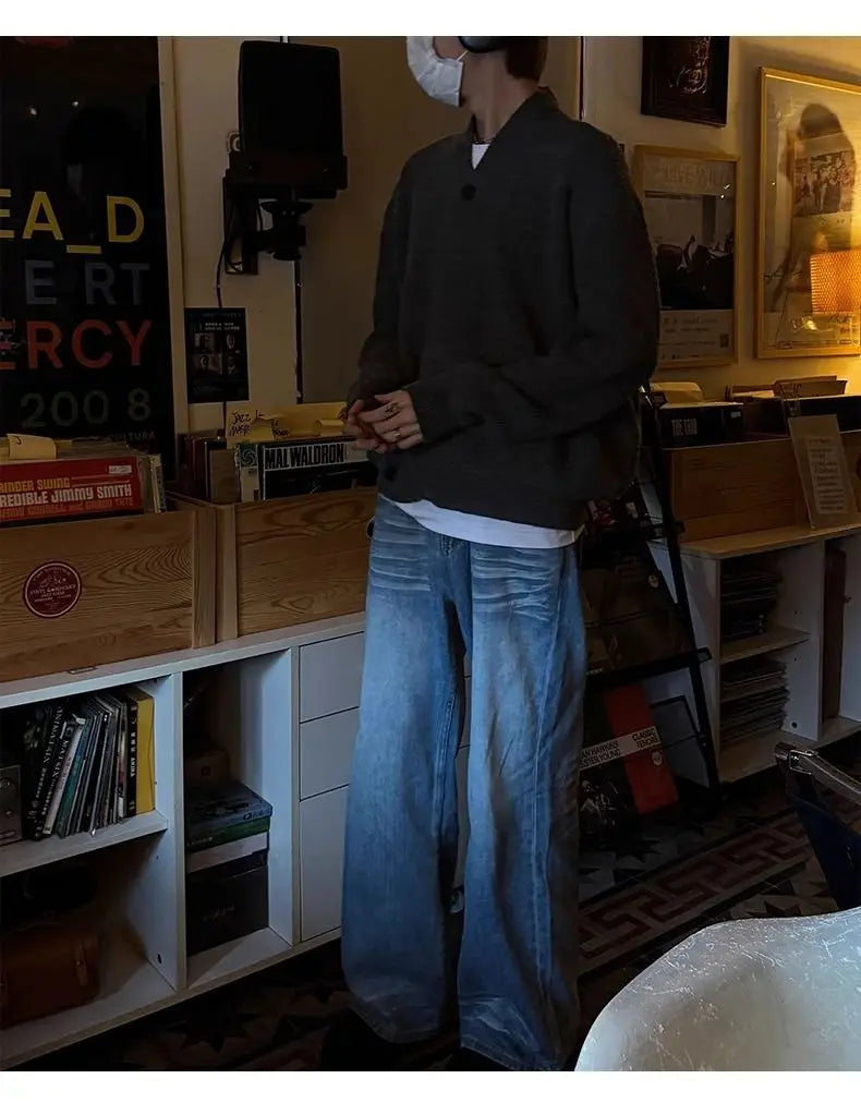 Sweater and Sweater Jacket Men's Autumn Cardigan Solid Color Versatile Relaxed Lazy and High-end Top Couple's Jacket