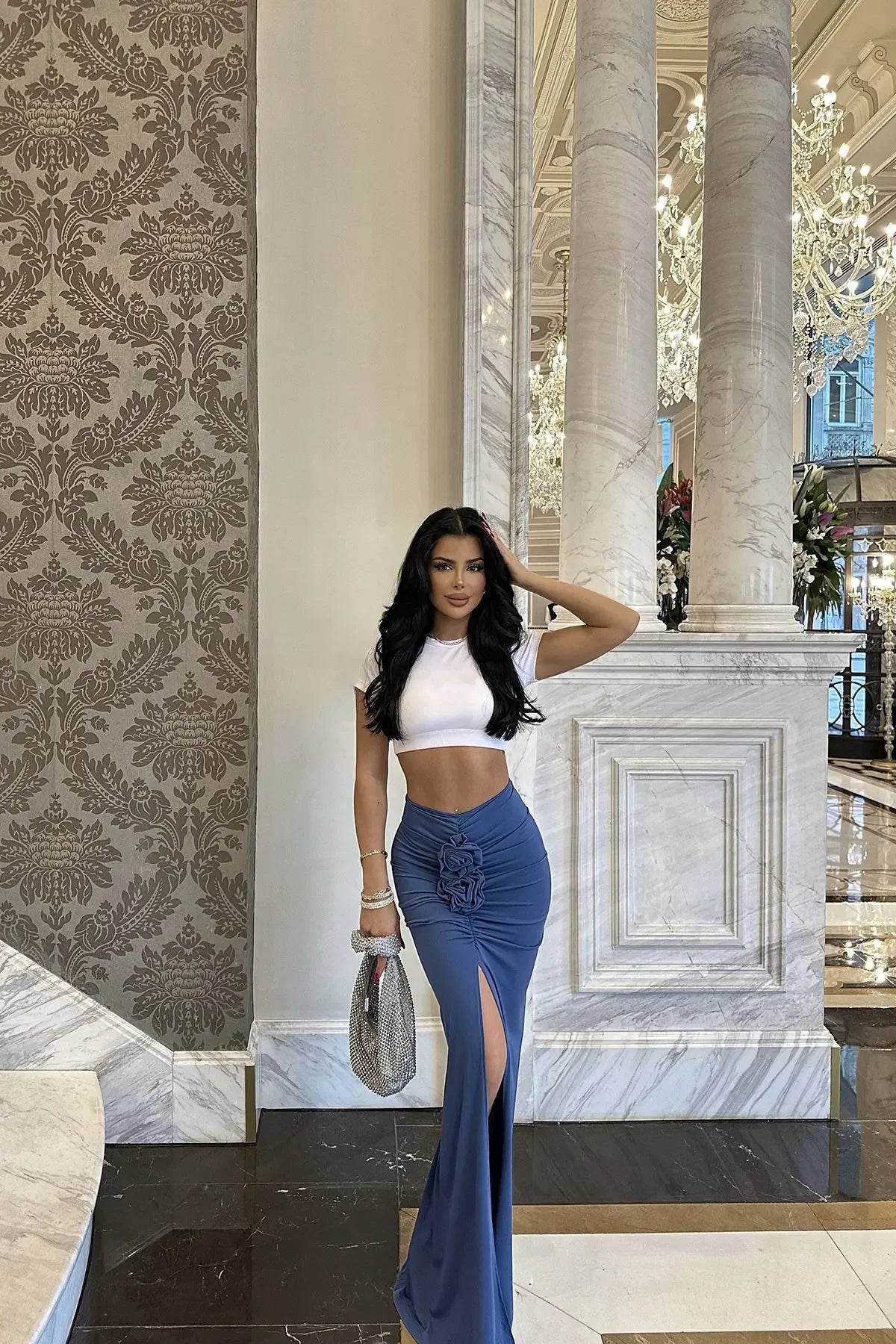 New Summer Fashion Women Skirt Streetwear Solid Skirts Appliques Sexy Split Slim Elegant Female Party Straight High Waist Skirts