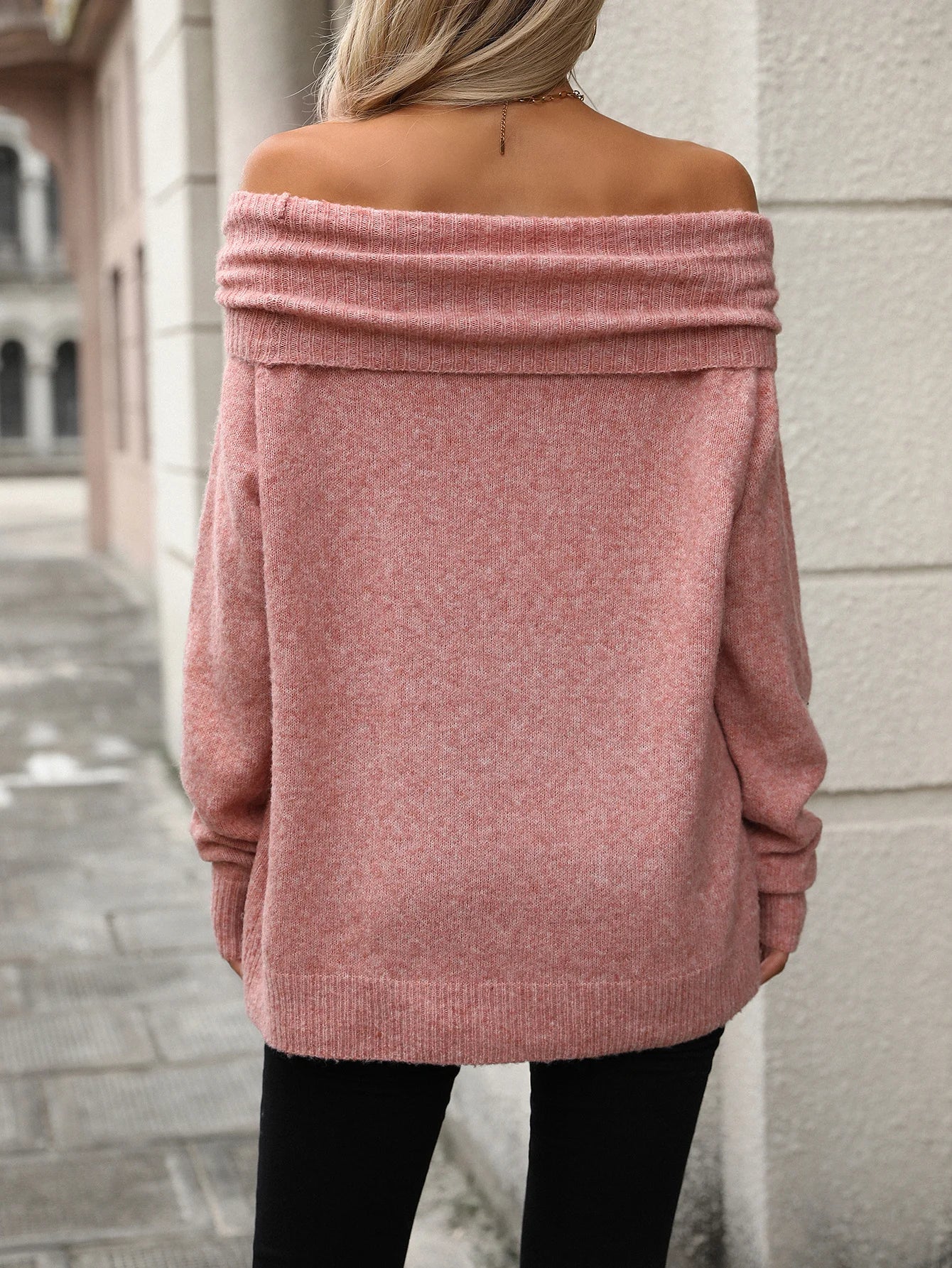 Women Sweater 2024 Winter Casual Heaps Collar Knitted Solid Long Sleeve Pullover Ladies Autumn Trend Warm Off Shoulder Jumpers