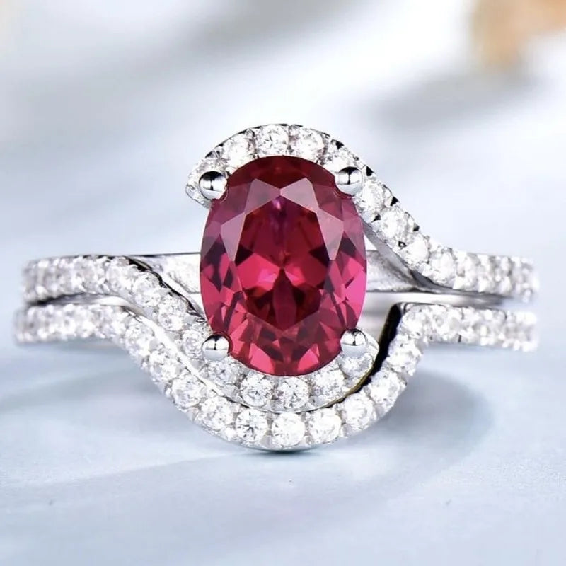 Gorgeous Inlaid with Red White Stone Gold Color Round Rings Fashion Party Rings for Women Jewelry