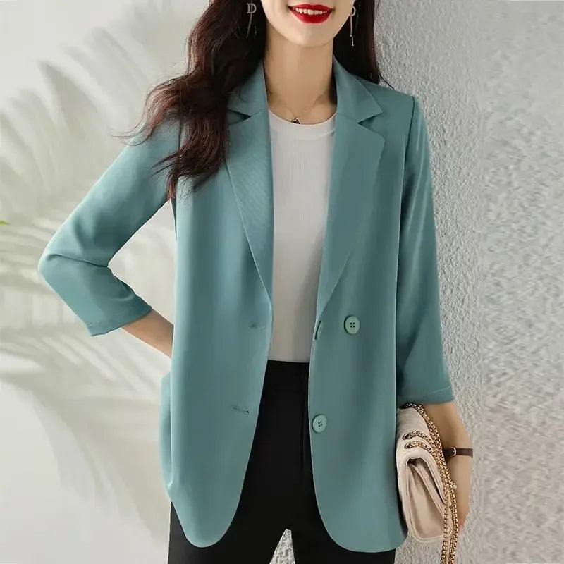 Blazer Woman Spring Autumn Thin Jacket Solid Outdoor Korean Style Coats for Women Tailoring High Quality Trend 2025 Outerwears
