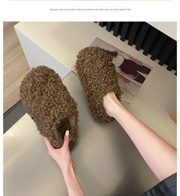 Shoes Woman 2025 Cover Toe Slippers Casual Platform Fur Flip Flops Pantofle Luxury Plush New Slides Shoes Woman 2024 Plush Slipp